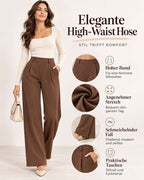 Damen High-Waist Stoffhose mit weitem Bein – Stretch & Elegant