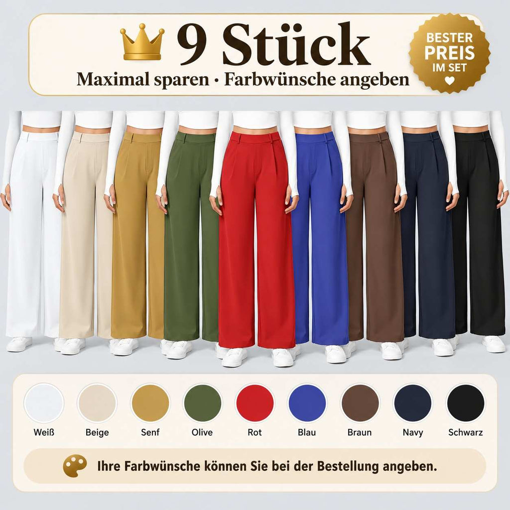 Damen High-Waist Stoffhose mit weitem Bein – Stretch & Elegant