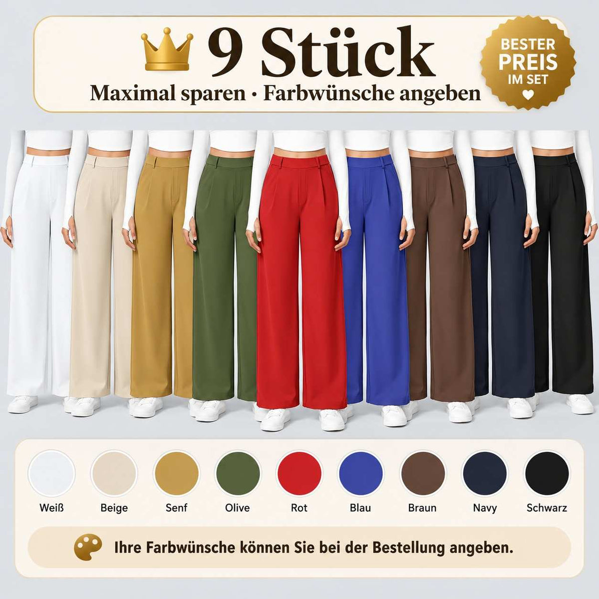 Damen High-Waist Stoffhose mit weitem Bein – Stretch & Elegant