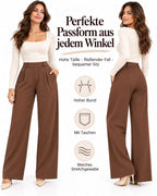 Damen High-Waist Stoffhose mit weitem Bein – Stretch & Elegant