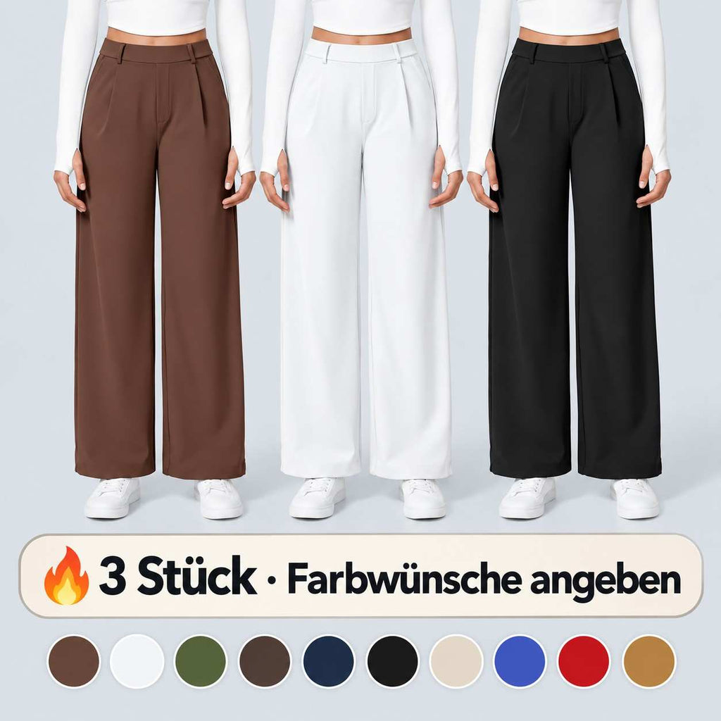 Damen High-Waist Stoffhose mit weitem Bein – Stretch & Elegant