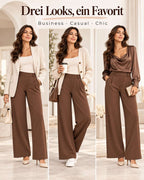 Damen High-Waist Stoffhose mit weitem Bein – Stretch & Elegant