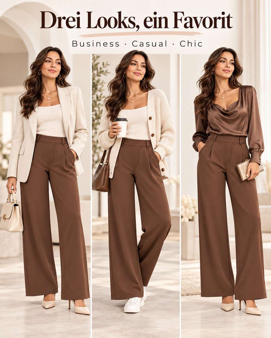 Damen High-Waist Stoffhose mit weitem Bein – Stretch & Elegant