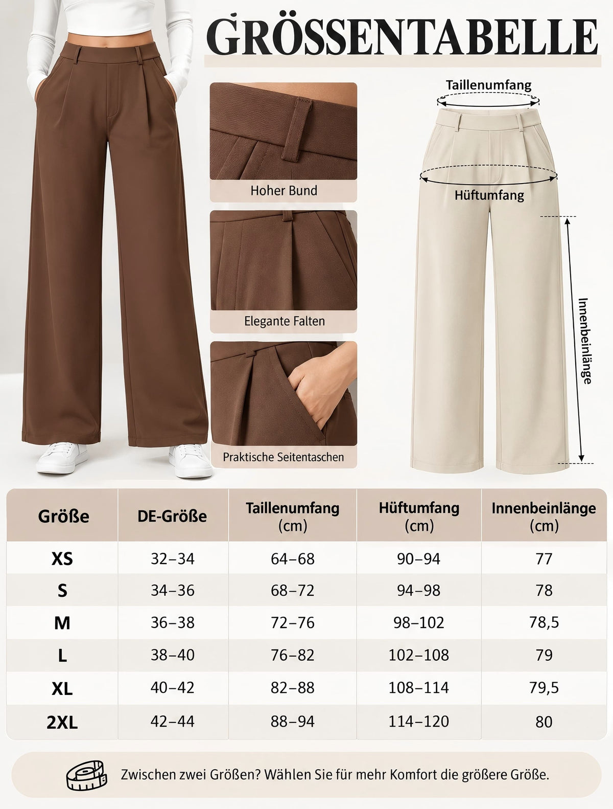 Damen High-Waist Stoffhose mit weitem Bein – Stretch & Elegant