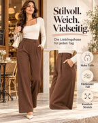 Damen High-Waist Stoffhose mit weitem Bein – Stretch & Elegant