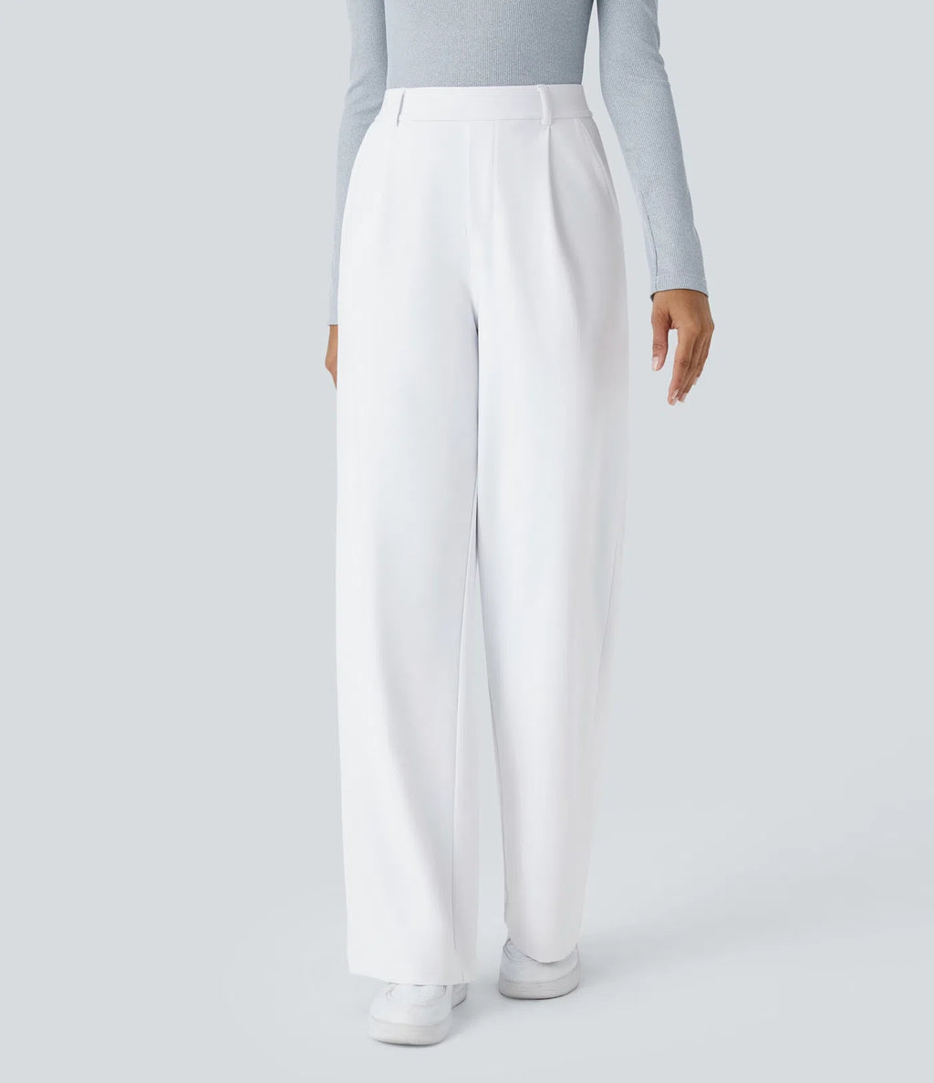 Damen High-Waist Stoffhose mit weitem Bein – Stretch & Elegant