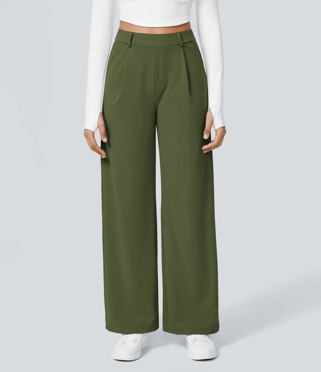 Damen High-Waist Stoffhose mit weitem Bein – Stretch & Elegant