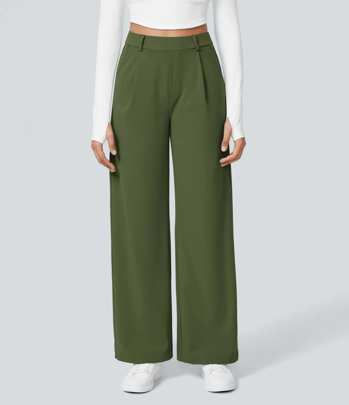 Damen High-Waist Stoffhose mit weitem Bein – Stretch & Elegant