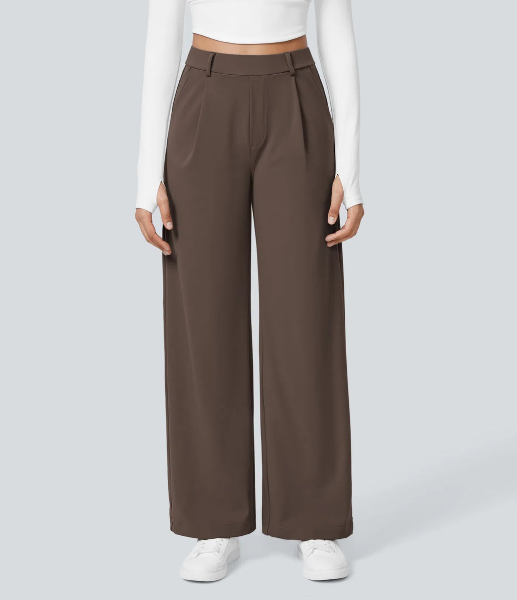 Damen High-Waist Stoffhose mit weitem Bein – Stretch & Elegant