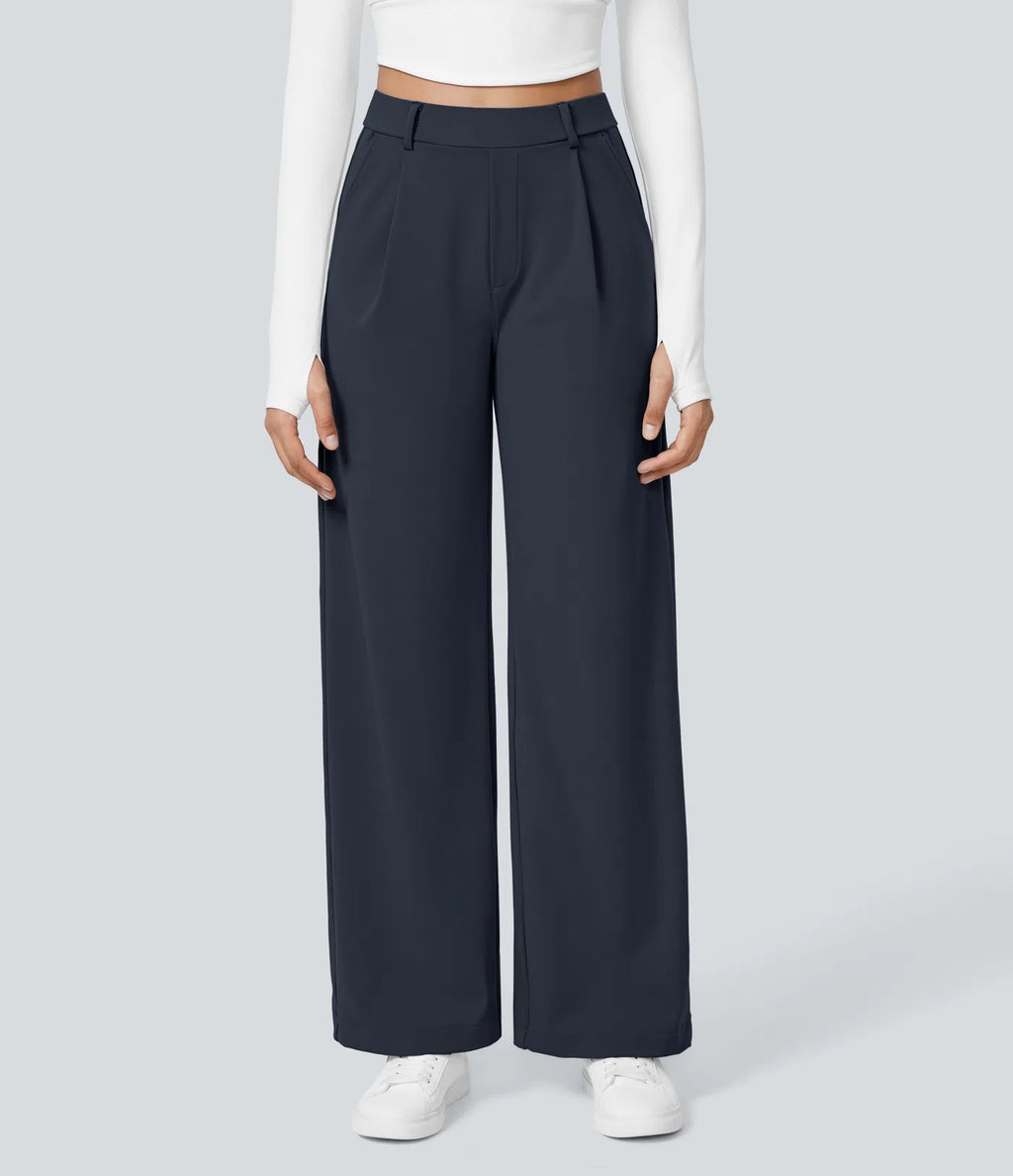 Damen High-Waist Stoffhose mit weitem Bein – Stretch & Elegant