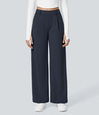 Damen High-Waist Stoffhose mit weitem Bein – Stretch & Elegant