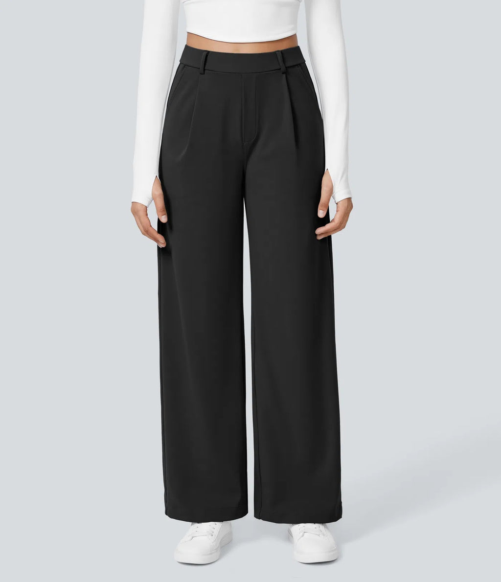 Damen High-Waist Stoffhose mit weitem Bein – Stretch & Elegant