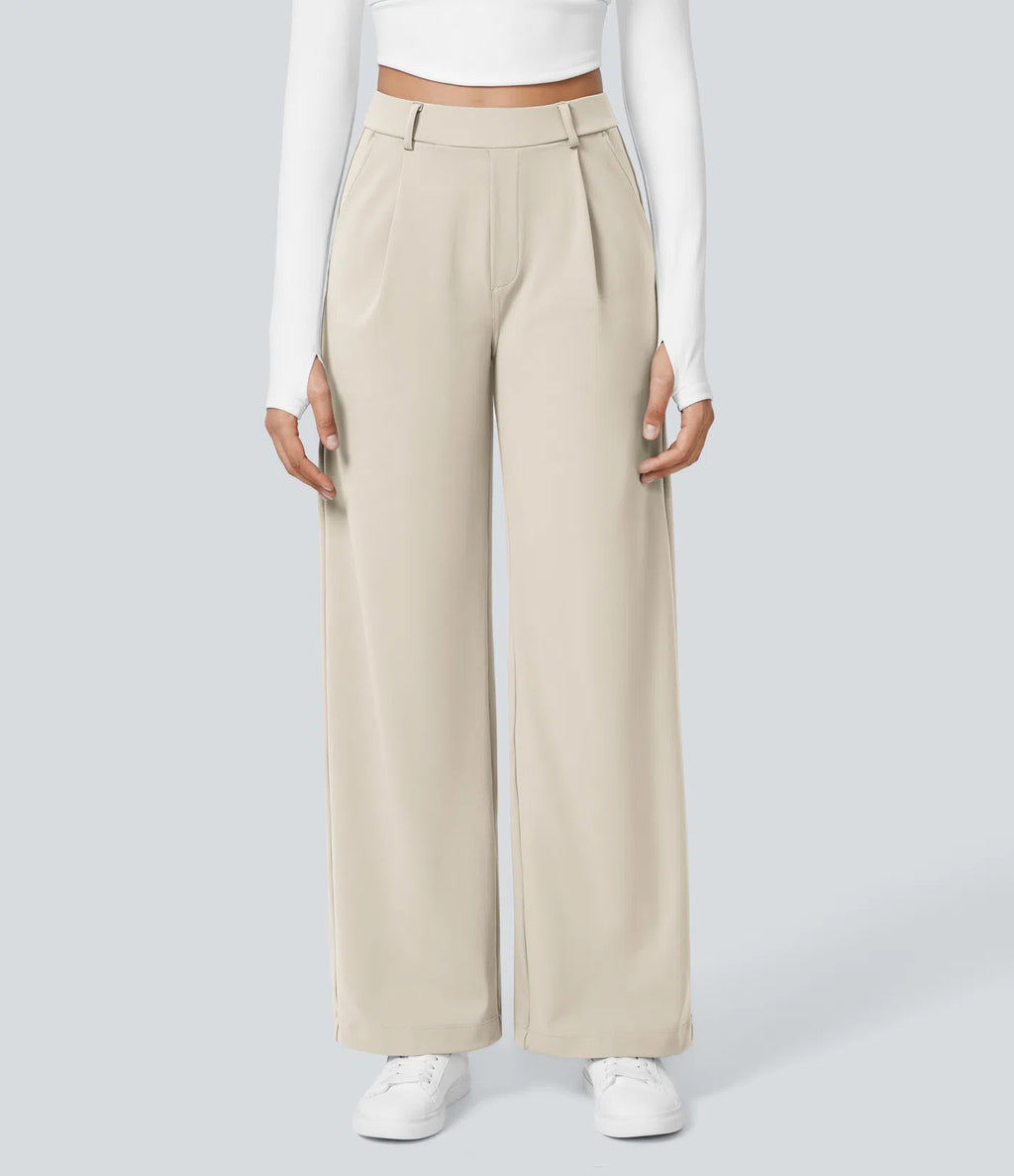 Damen High-Waist Stoffhose mit weitem Bein – Stretch & Elegant