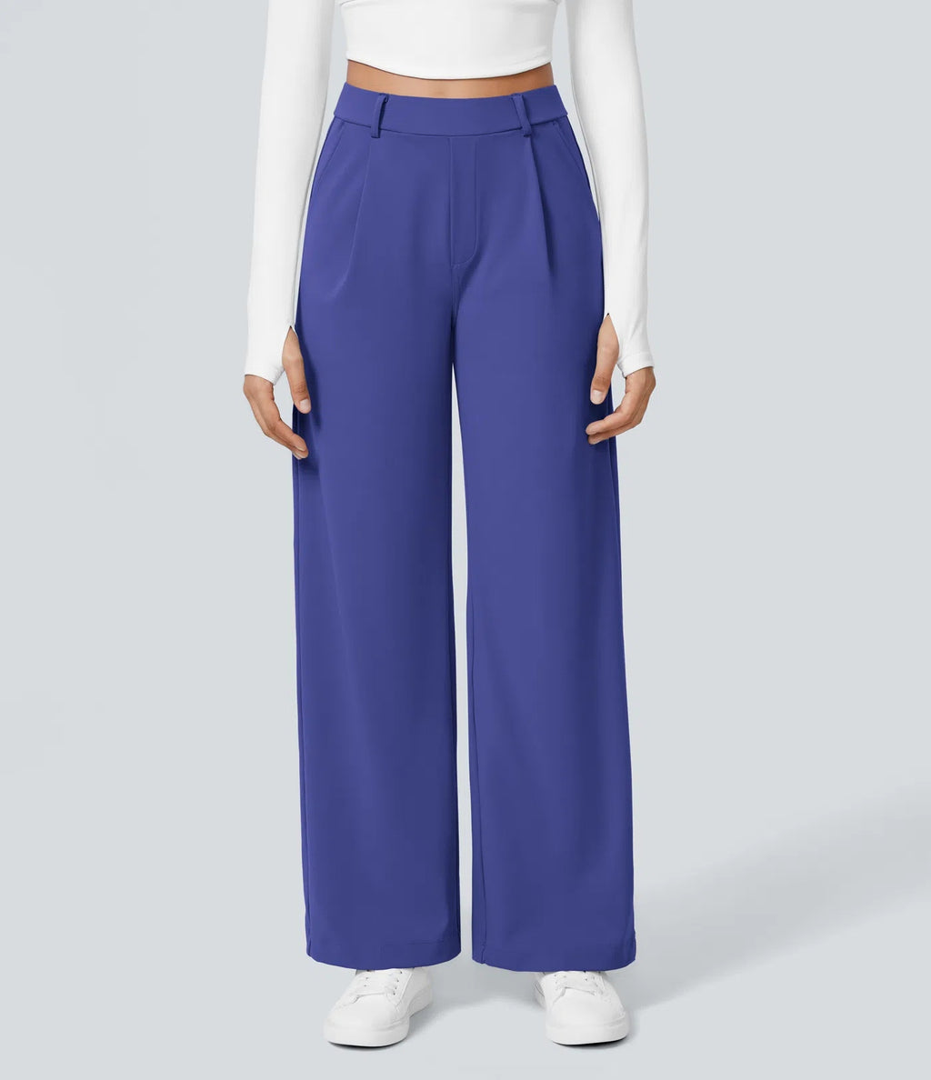Damen High-Waist Stoffhose mit weitem Bein – Stretch & Elegant