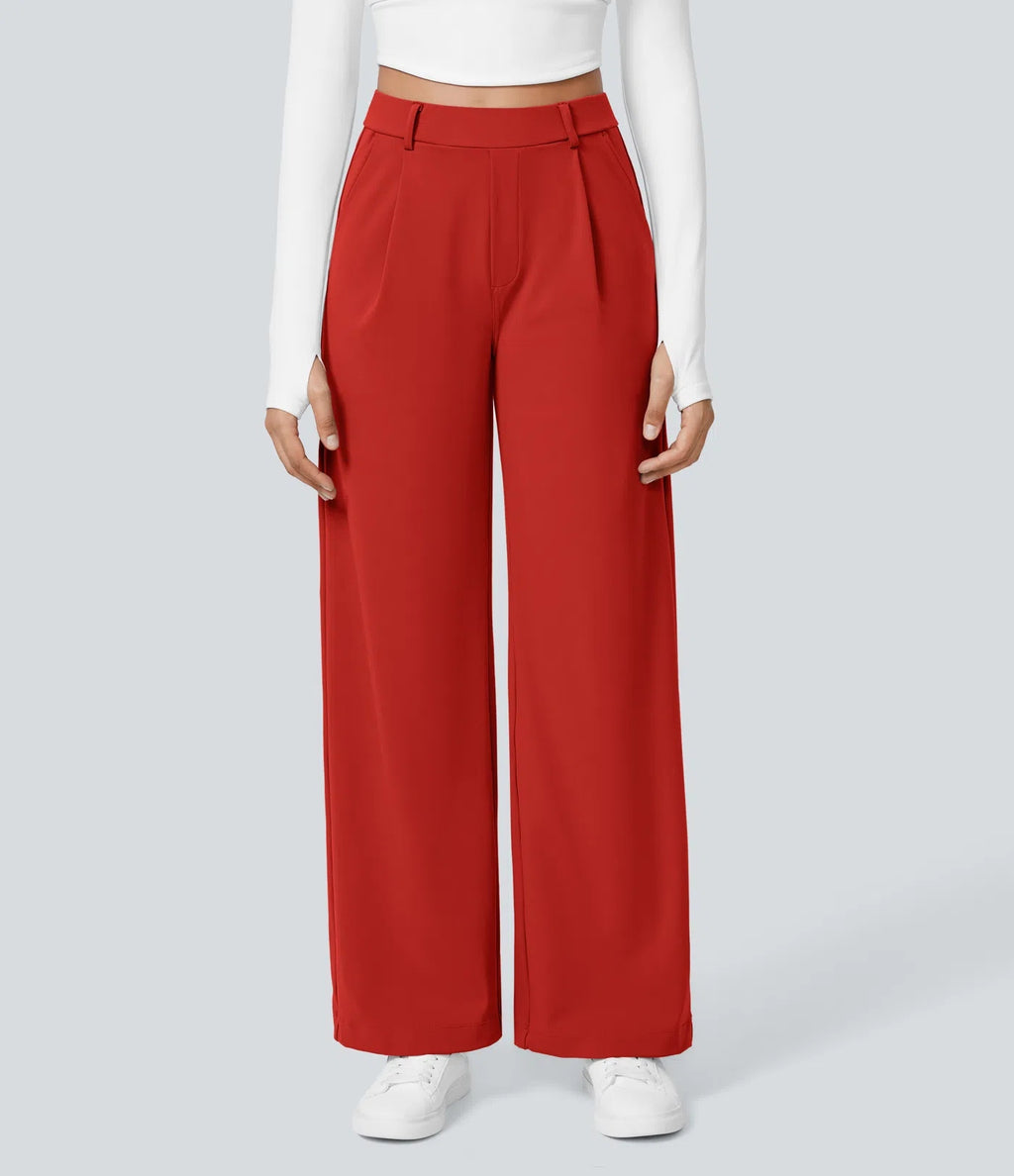 Damen High-Waist Stoffhose mit weitem Bein – Stretch & Elegant